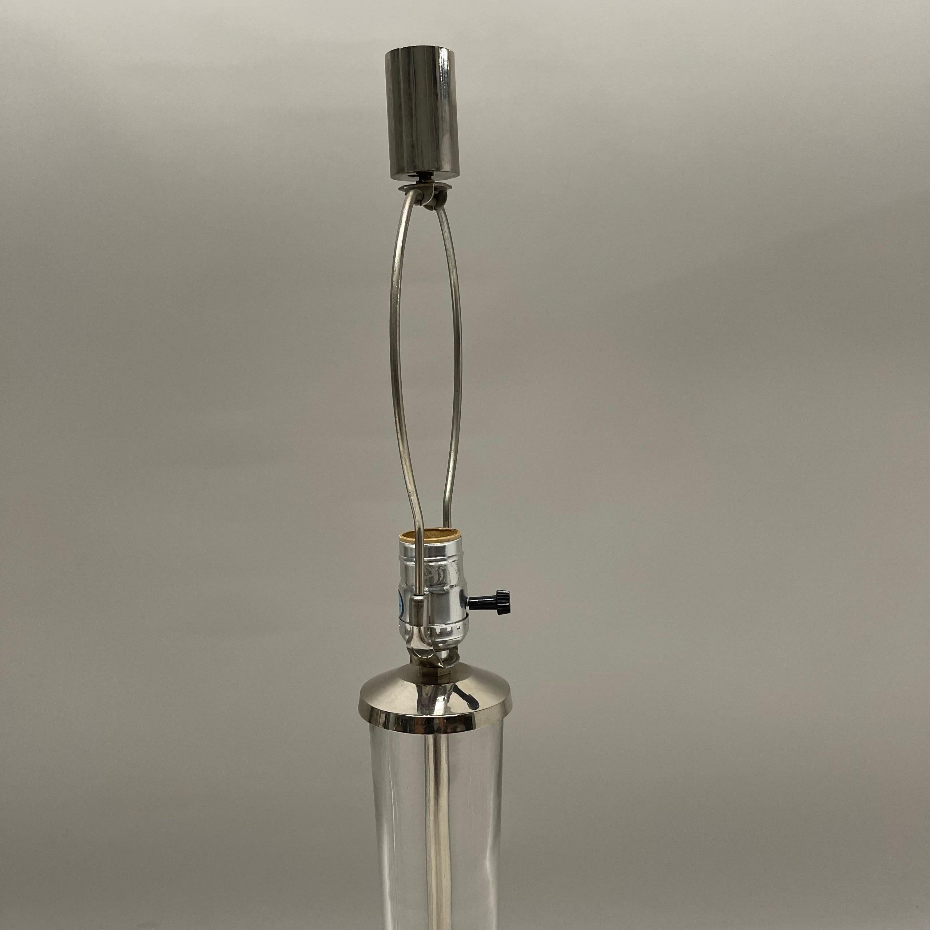 20th Century Pair of Mid-Century Mouth Blown Glass and Brushed Nickel Lamp with Paper Shades For Sale