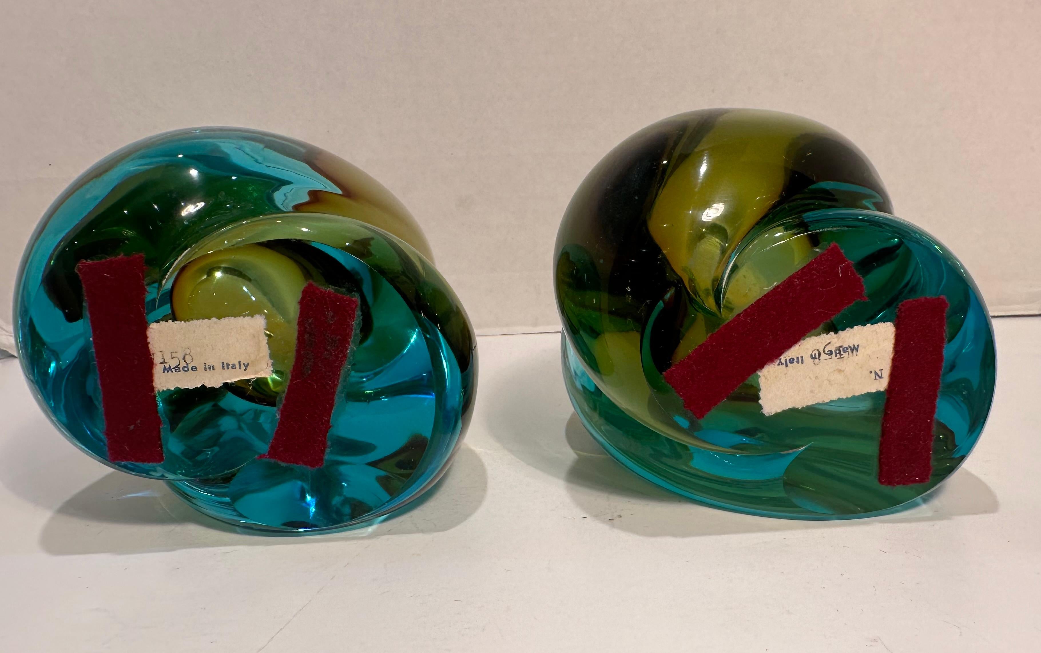 Italian Pair of Mid Century Murano Art Glass Aqua and Gold Vetro Sommerso Book Ends For Sale