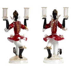 Pair of Mid Century Murano Art Glass Dancing Figure Candlesticks