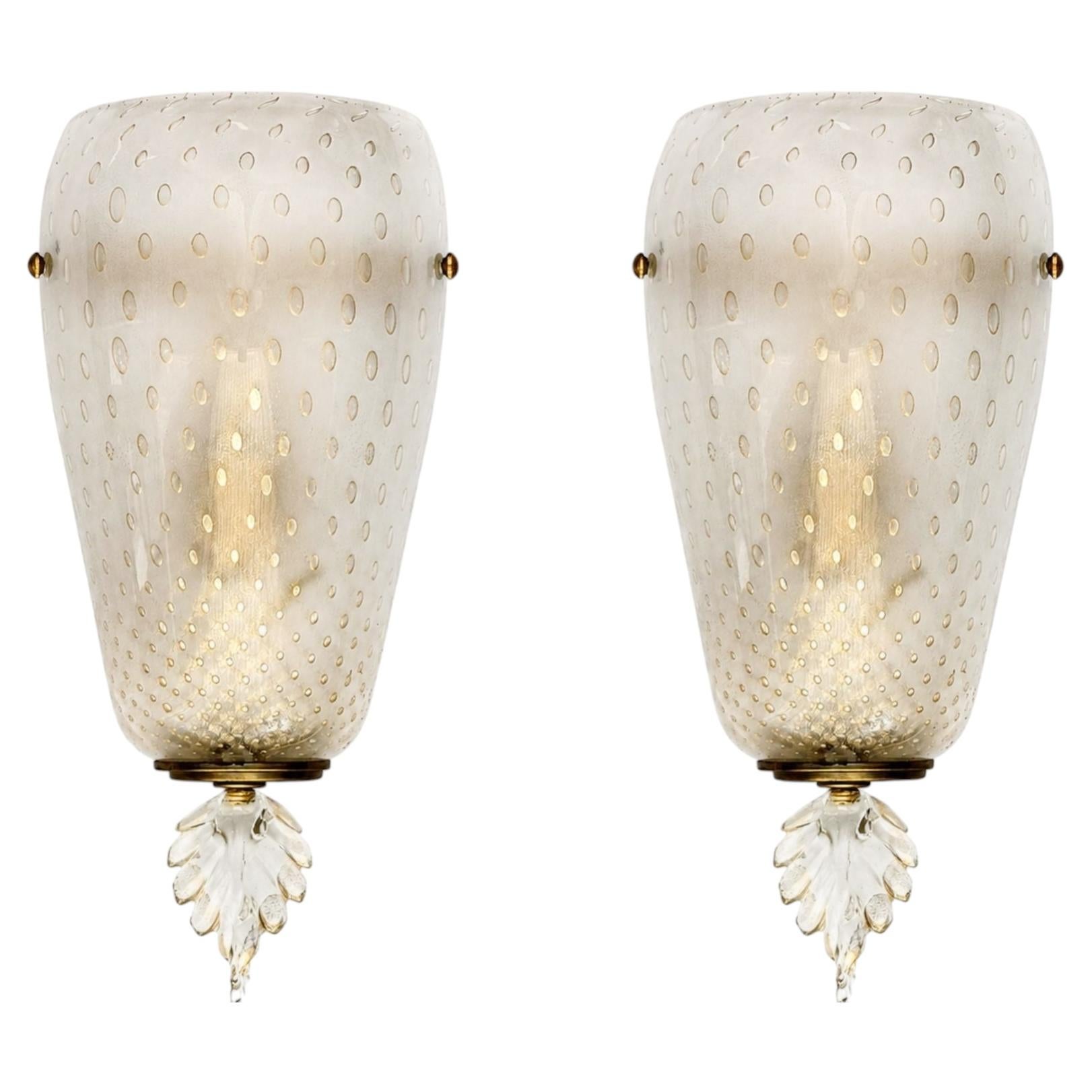 Pair of Mid-Century Murano Artisan Blown Glass Wall Sconces