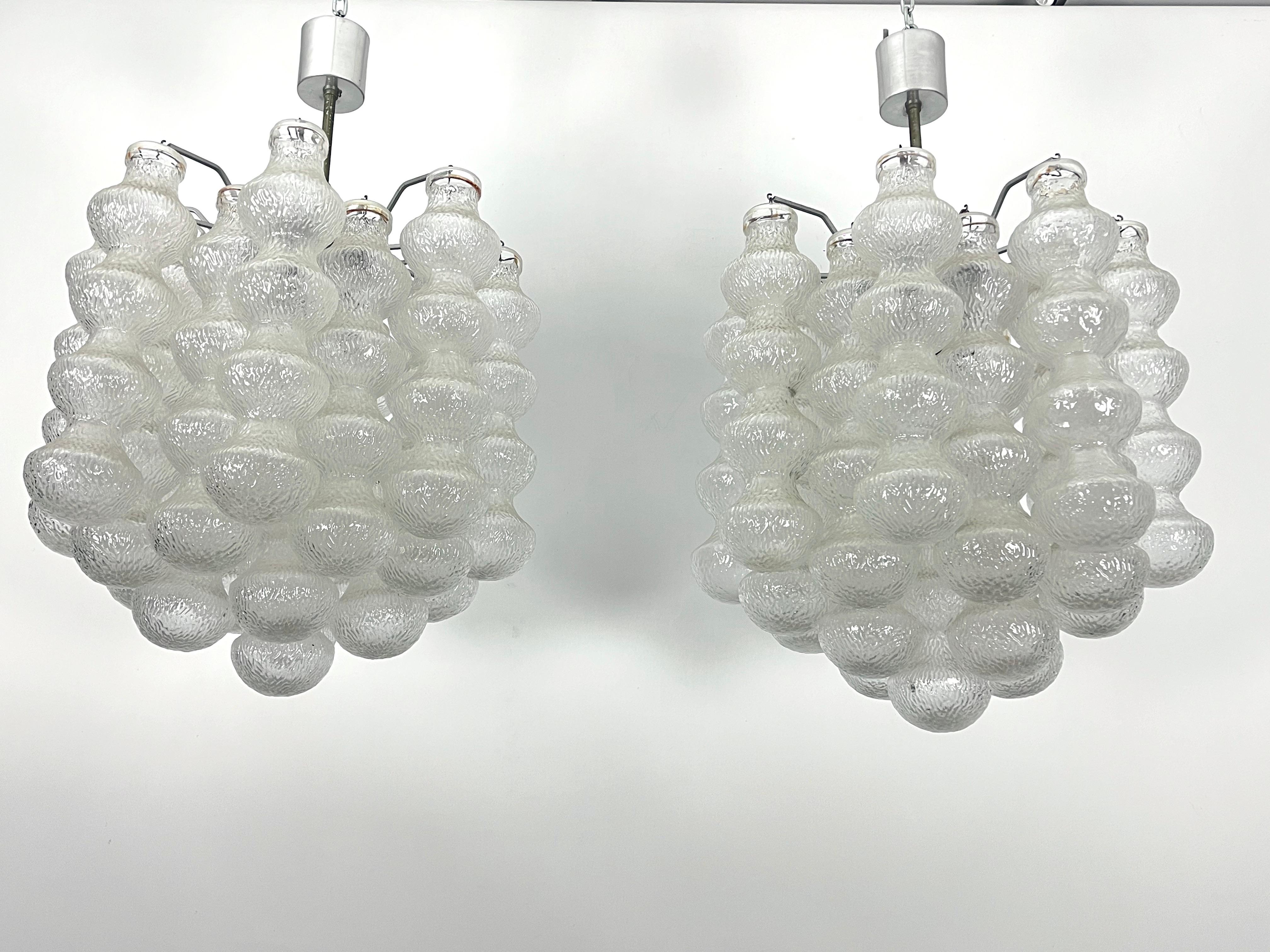 Mid-Century Modern Pair of Mid-Century Murano Bubble Glass chandeliers. Italy 1960s For Sale