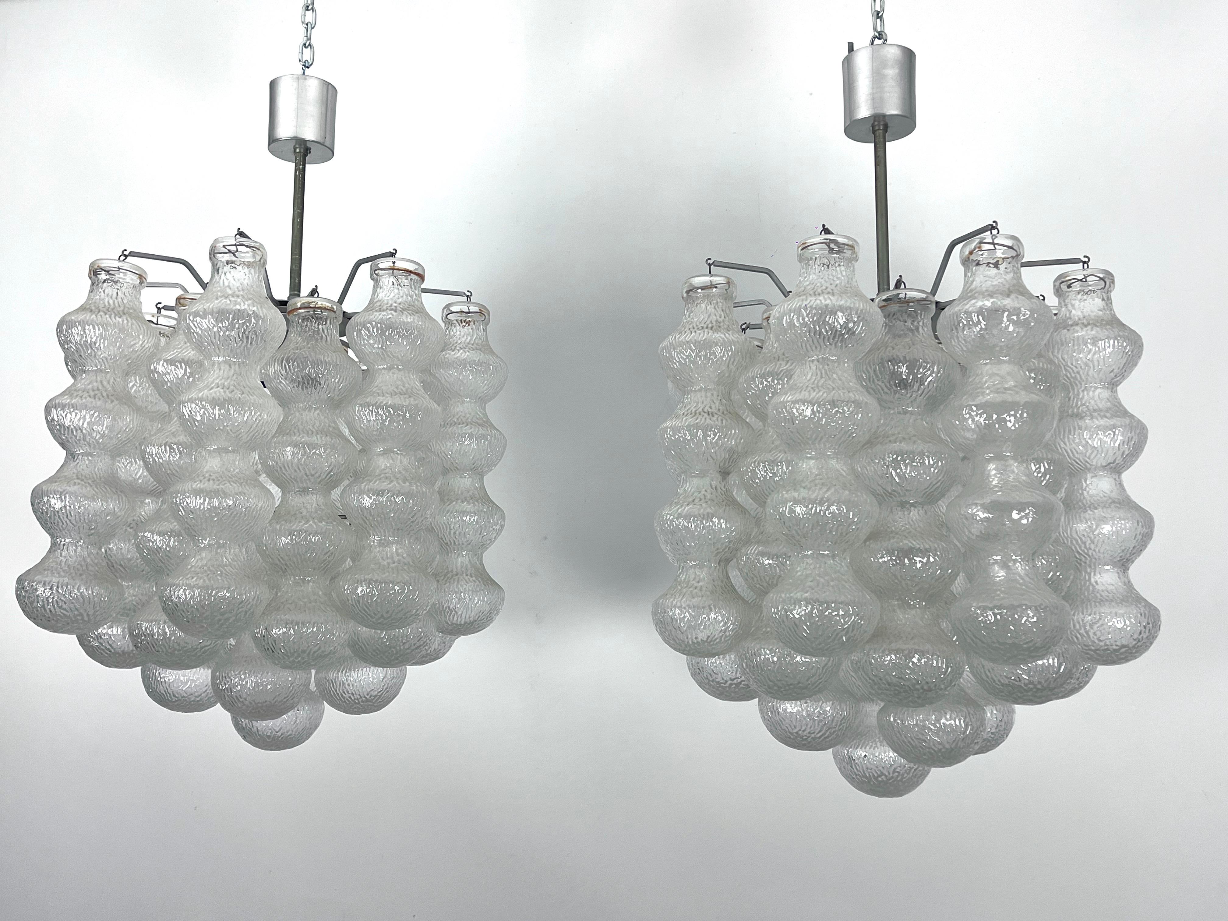 Italian Pair of Mid-Century Murano Bubble Glass chandeliers. Italy 1960s For Sale