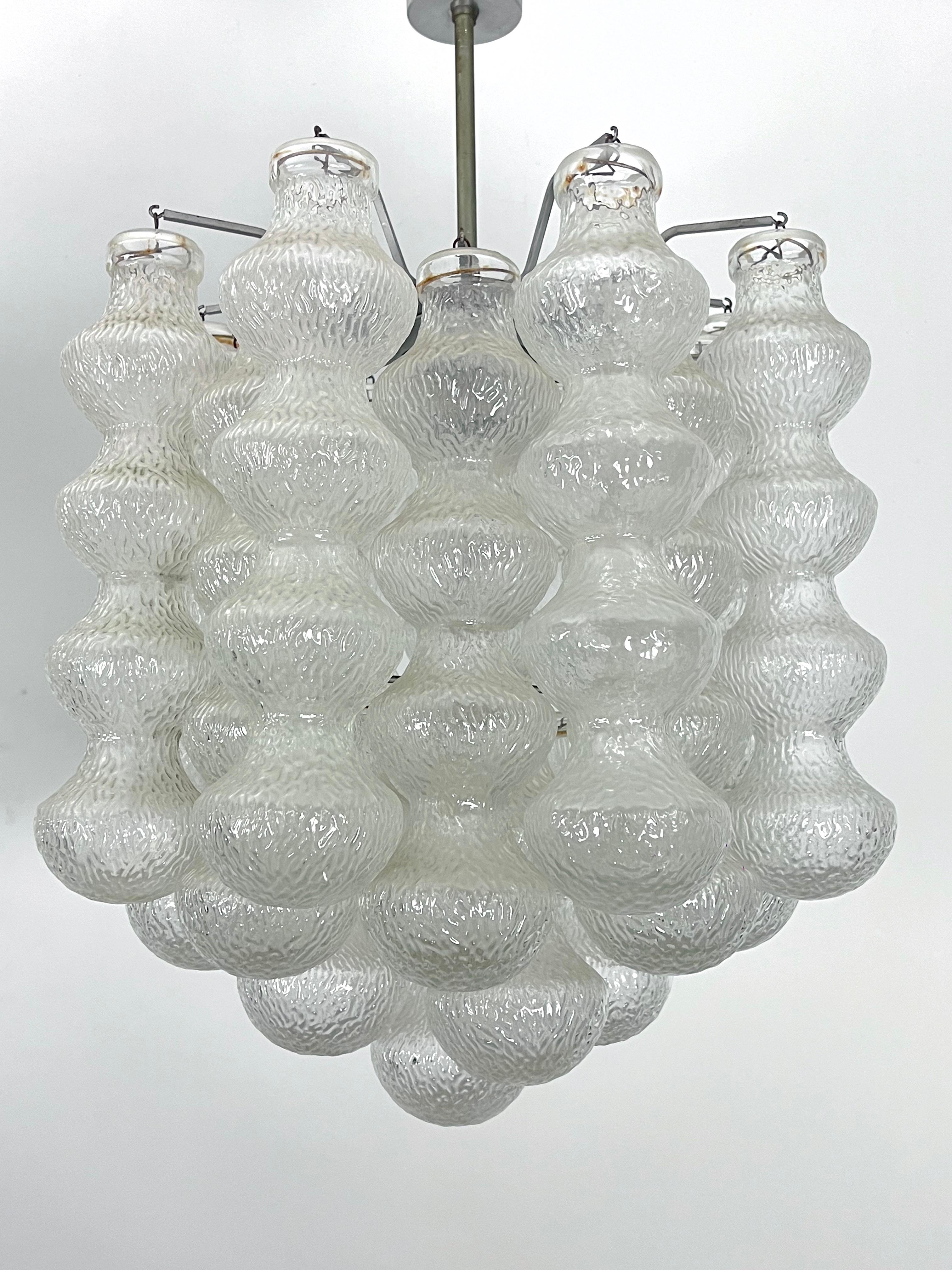 Murano Glass Pair of Mid-Century Murano Bubble Glass chandeliers. Italy 1960s For Sale