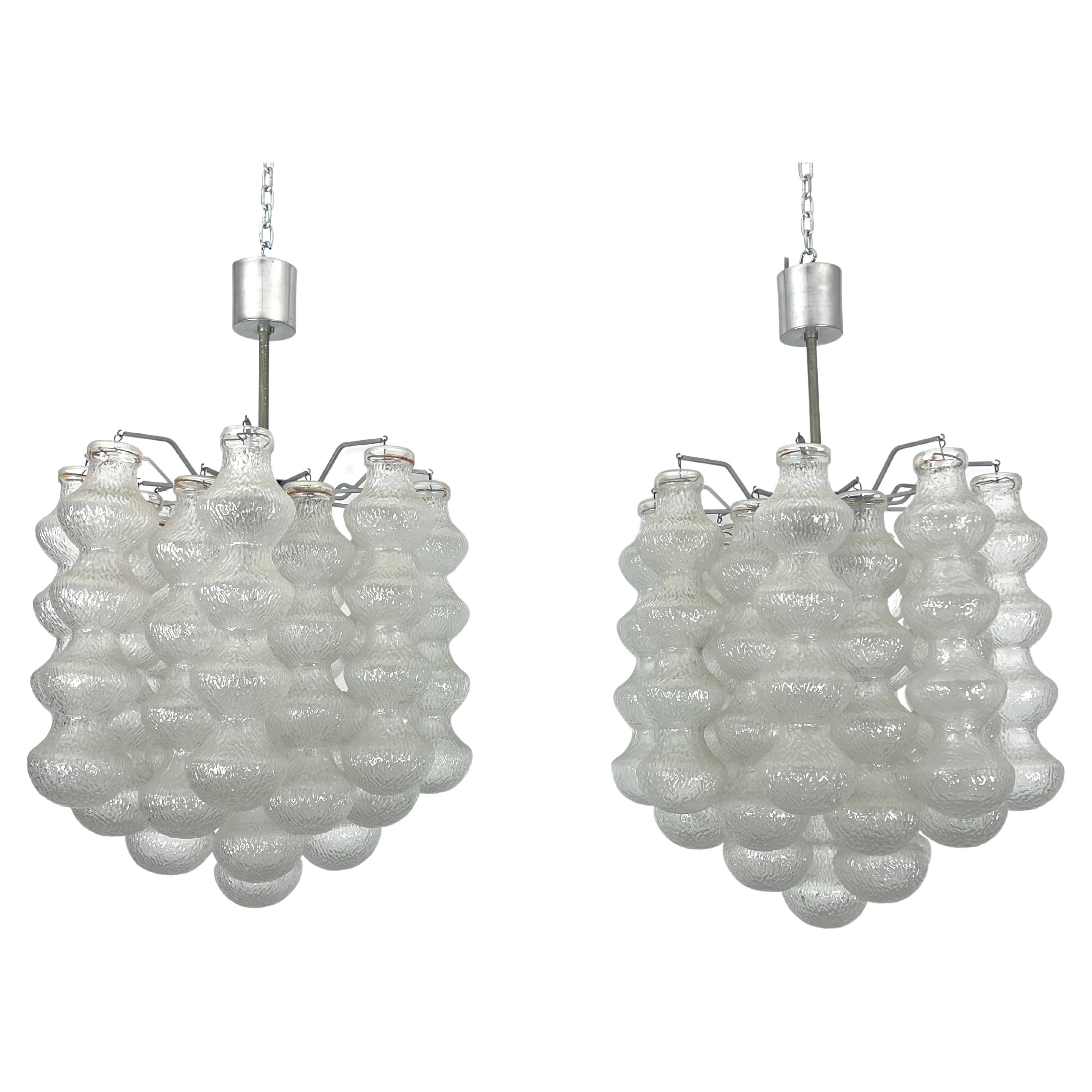 Pair of Mid-Century Murano Bubble Glass chandeliers. Italy 1960s For Sale