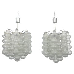 Vintage Pair of Mid-Century Murano Bubble Glass chandeliers. Italy 1960s