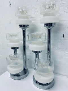 Pair of Midcentury Murano Glass and Chrome Table or Desk Lamps by Mazzega