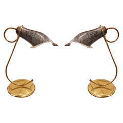 Pair of Mid-Century Murano Glass & Brass Organic Lamps, Art Nouveau Style, Italy