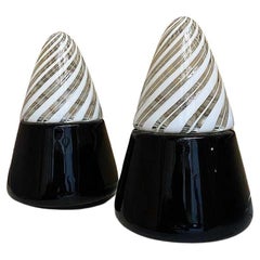 Pair of Mid-Century Murano Glass Conical White Swirl Table Lights