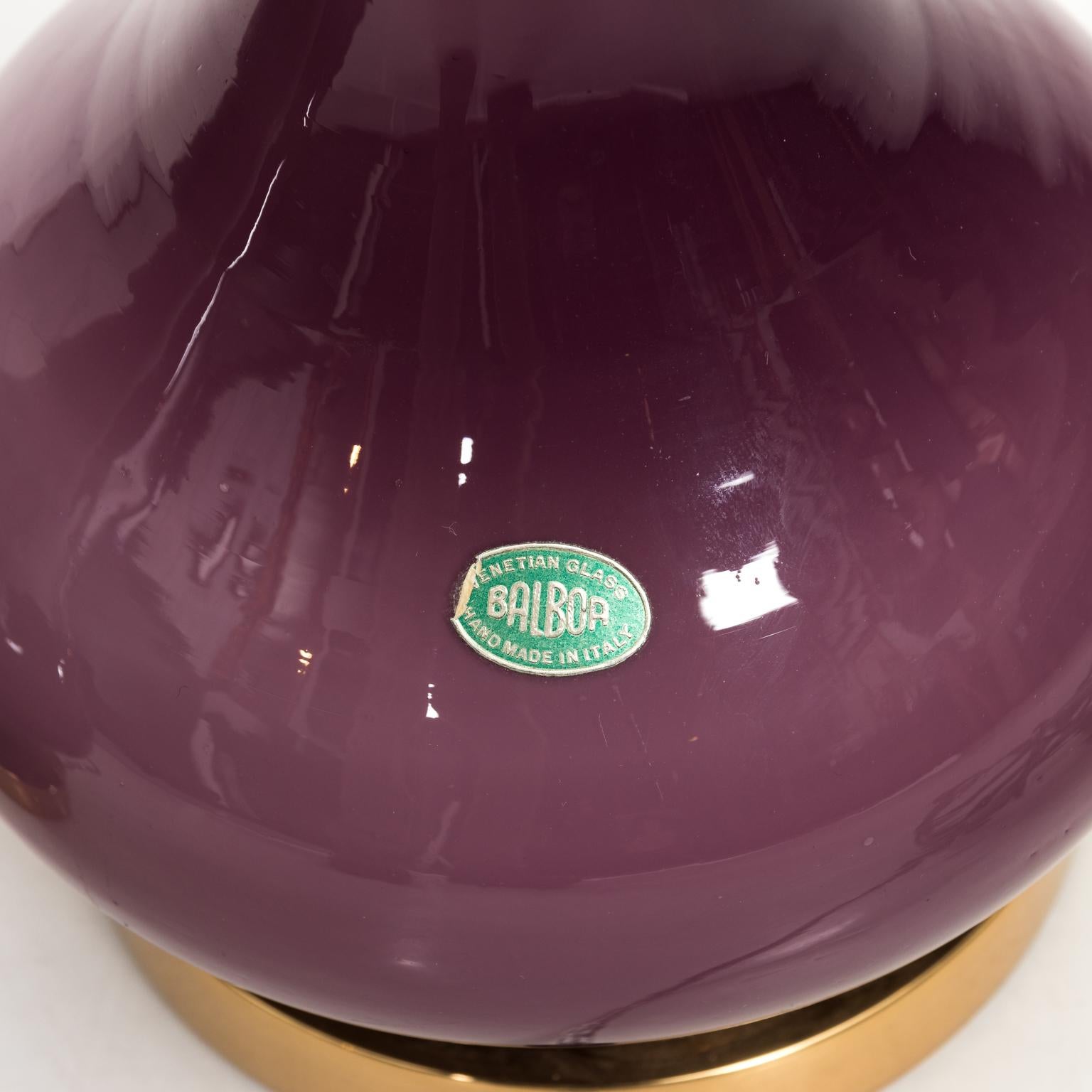 Pair of Aubergine Murano glass lamps. Shades not included, circa mid-20th century.