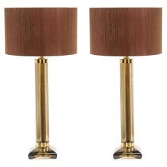 Vintage Pair of Mid Century Murano Glass Lamps w/ Brass Fittings & Custom Silk Shades