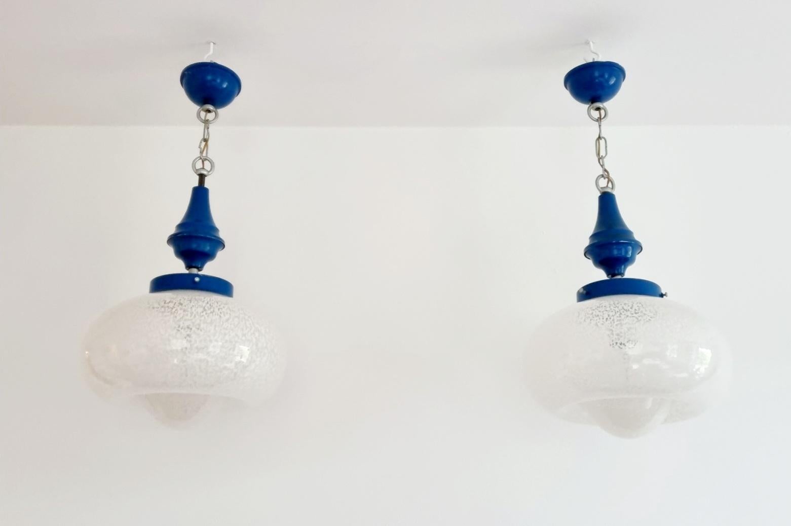 Mid-Century Modern Pair of Mid Century Murano Glass Pendant Lights, Carlo Nason, Mazzega, Italy 60s For Sale