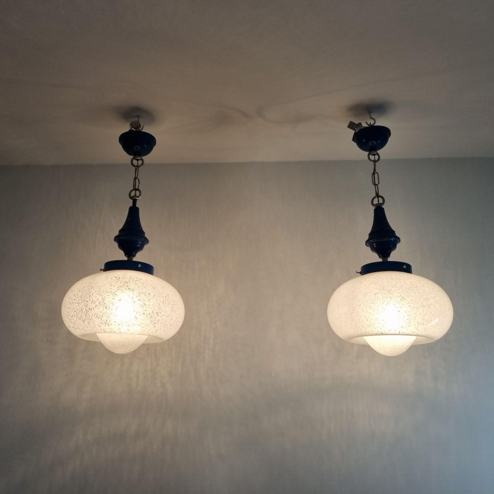 Pair of Mid Century Murano Glass Pendant Lights, Carlo Nason, Mazzega, Italy 60s For Sale 1