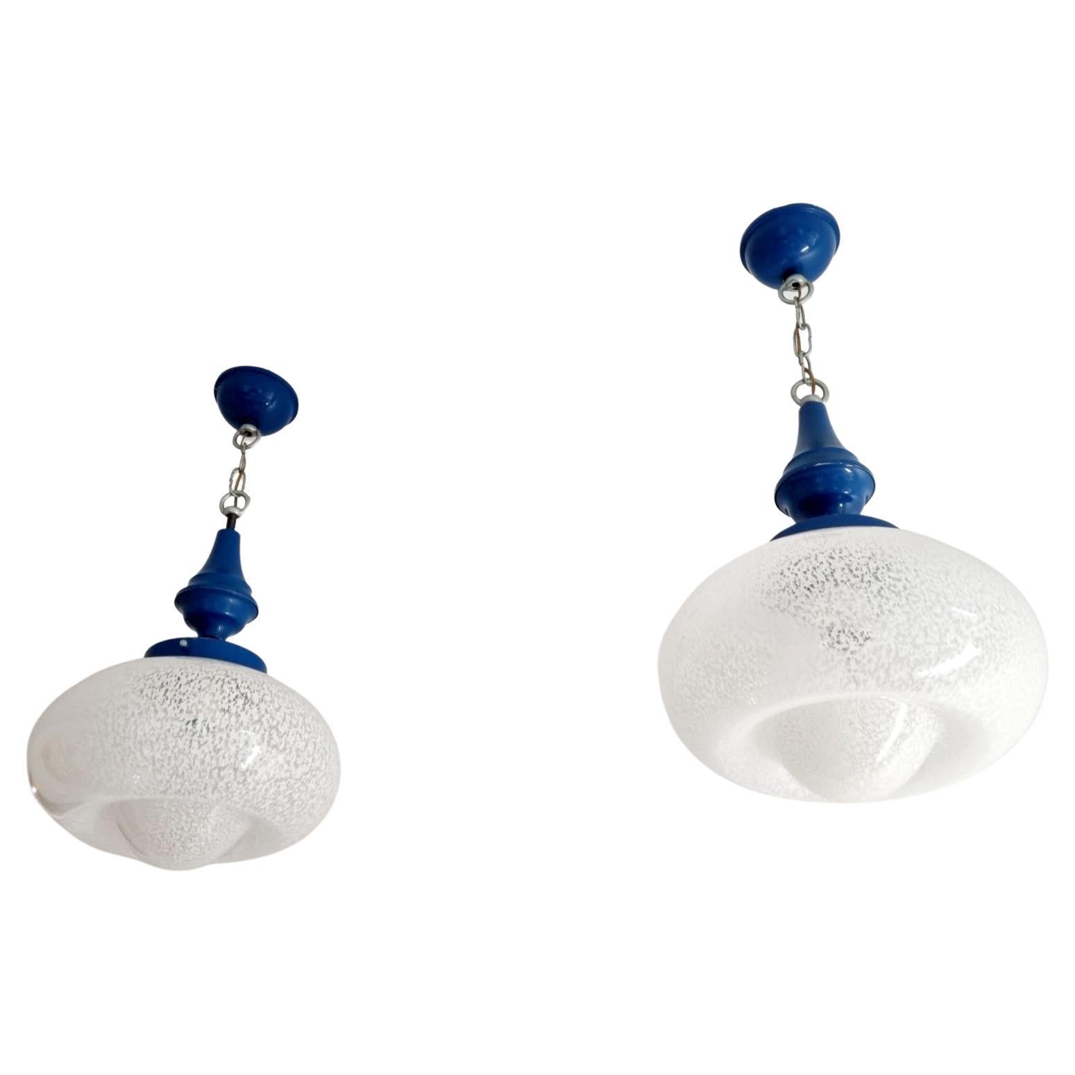 Pair of Mid Century Murano Glass Pendant Lights, Carlo Nason, Mazzega, Italy 60s