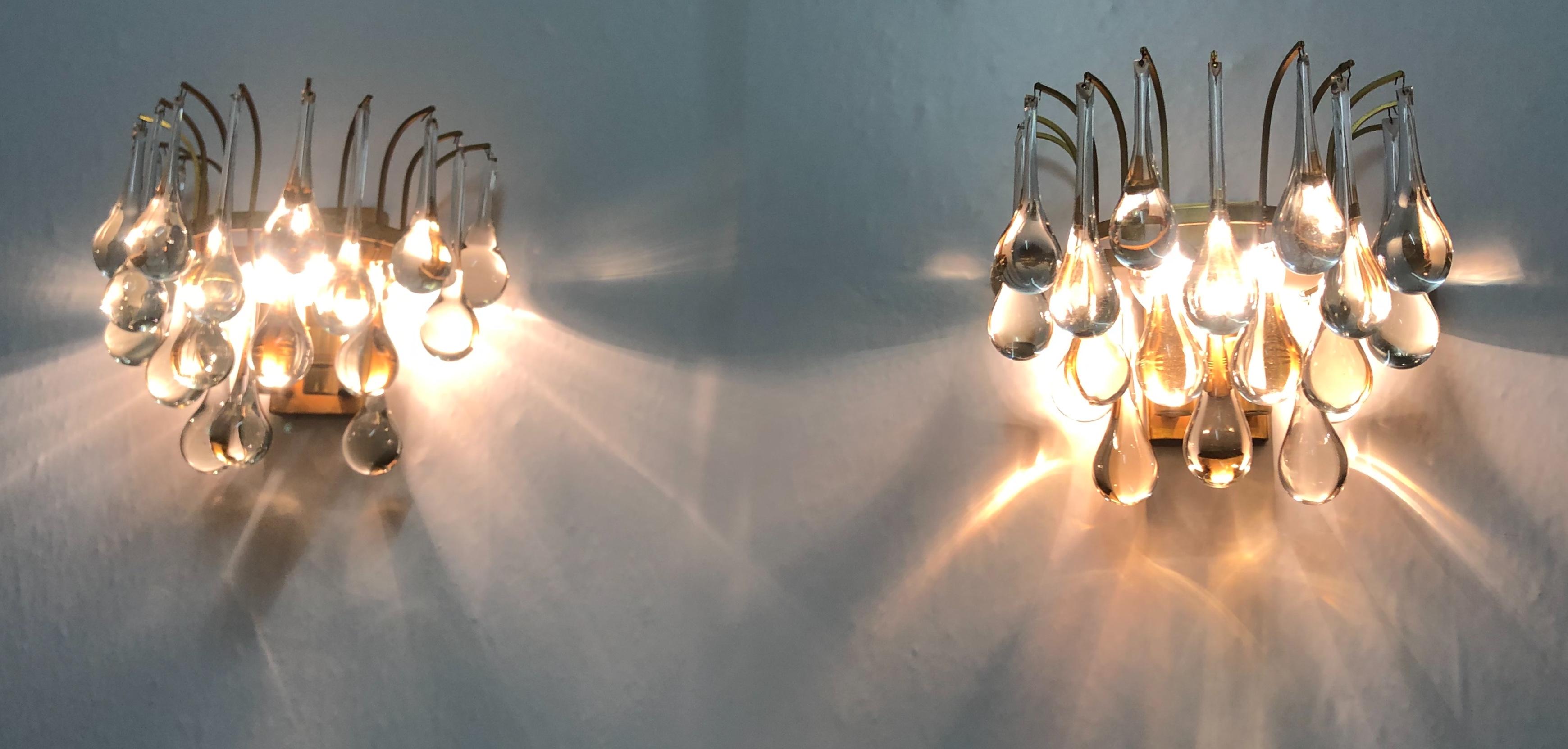 Polished Pair of Midcentury Murano Glass Wall Sconces by E.Palme, circa 1960s