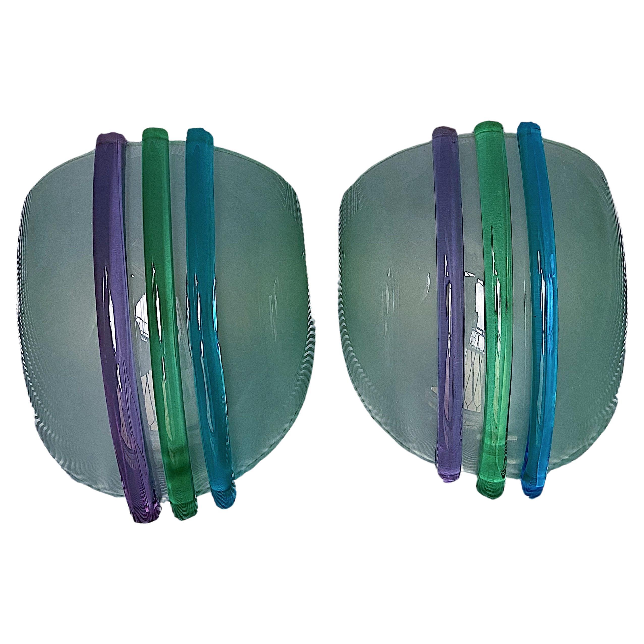 Pair of Mid-Century Murano Glass Wall Scones For Sale