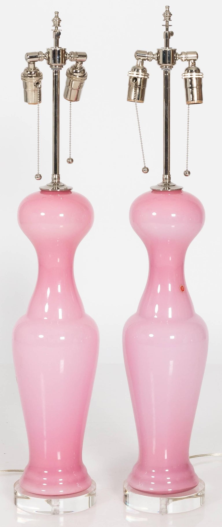 Pair of MidCentury Murano Pink Glass Lamps at 1stDibs