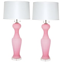 Pair of Mid-Century Murano Pink Glass Lamps