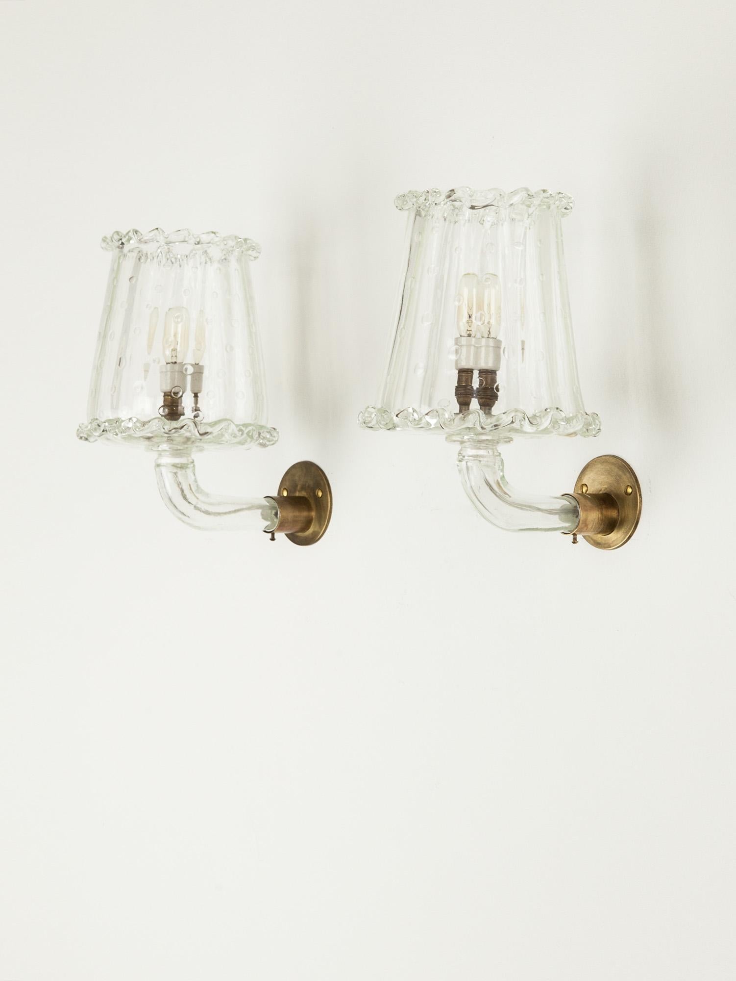 Pair of Mid-Century Murano Sconce by Barovier, Italy, 1940s In Good Condition In PRESTON, AU