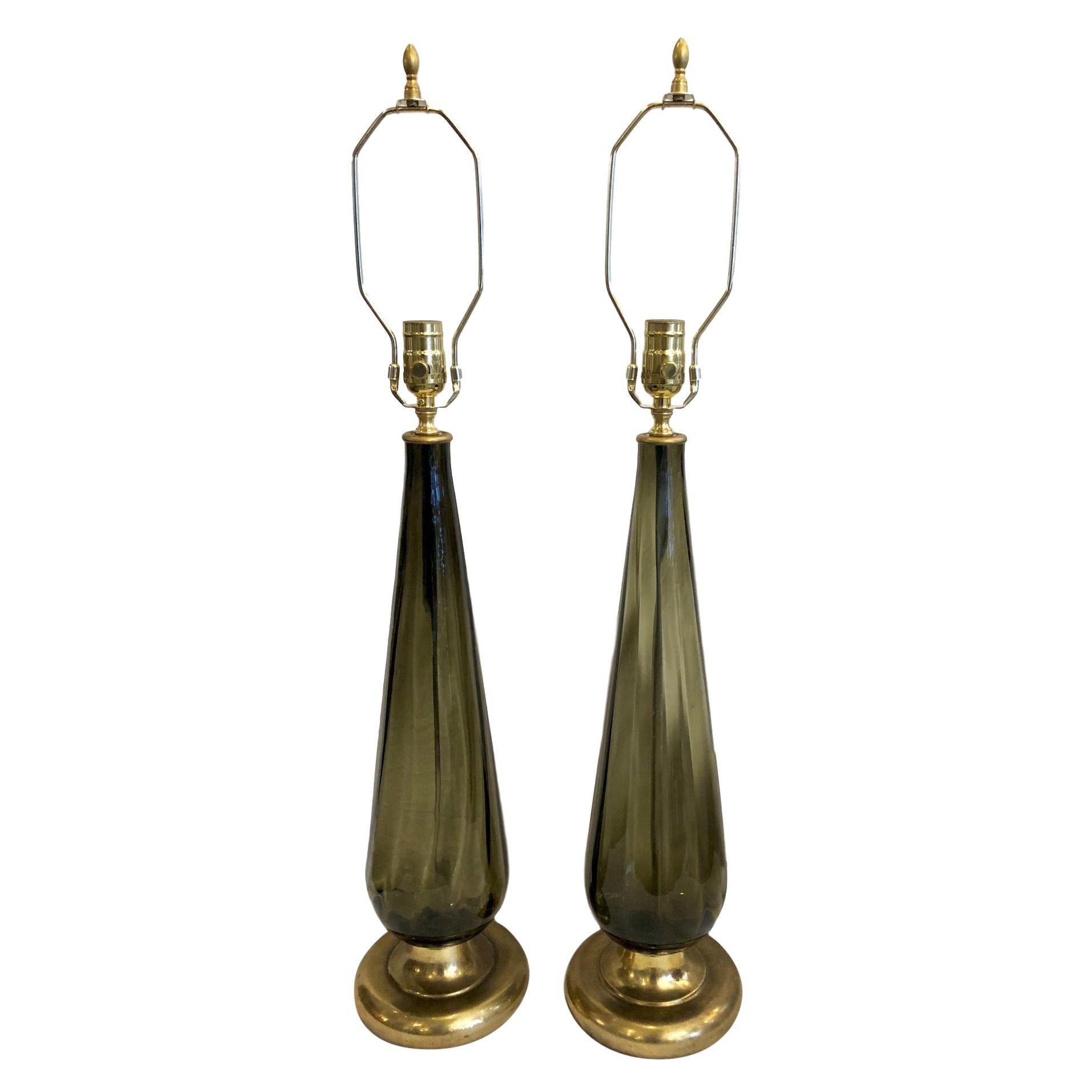 Pair of Midcentury Murano Smoke Glass Lamps