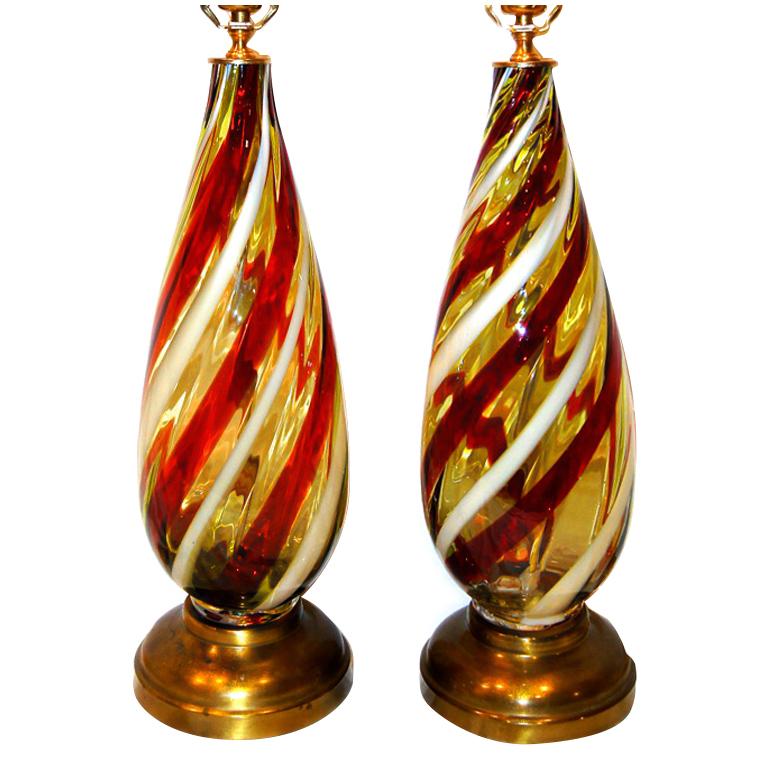 Pareja de lámparas de mesa de Murano de mediados de siglo