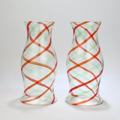 Pair of Mid-Century Murano / Venetian Fasce Ritorte Glass Hurricane Lamp Shades