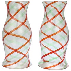 Pair of Mid-Century Murano / Venetian Fasce Ritorte Glass Hurricane Lamp Shades