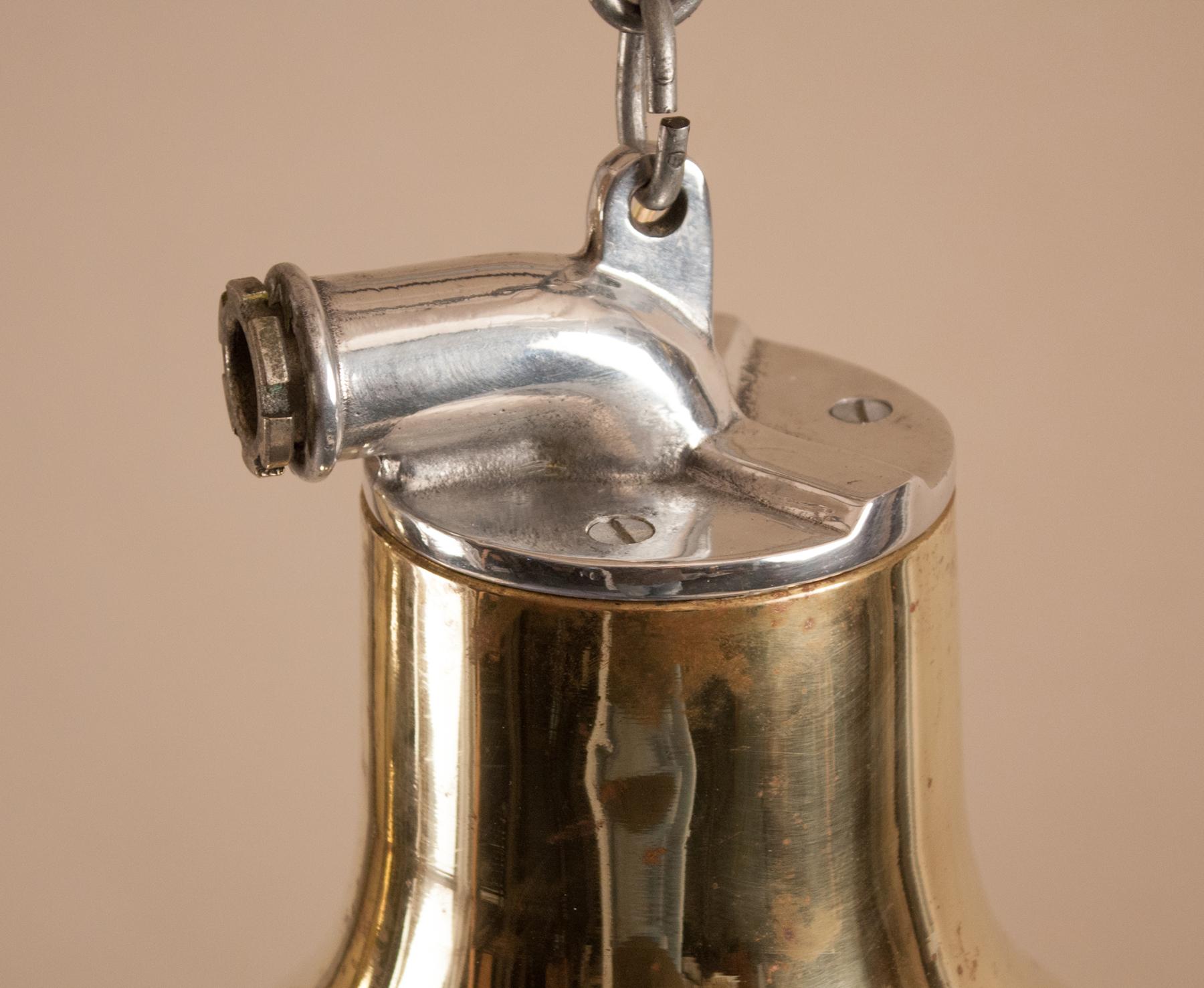 20th Century Pair of Mid-Century Nautical Brass Ship's Pendant Lights