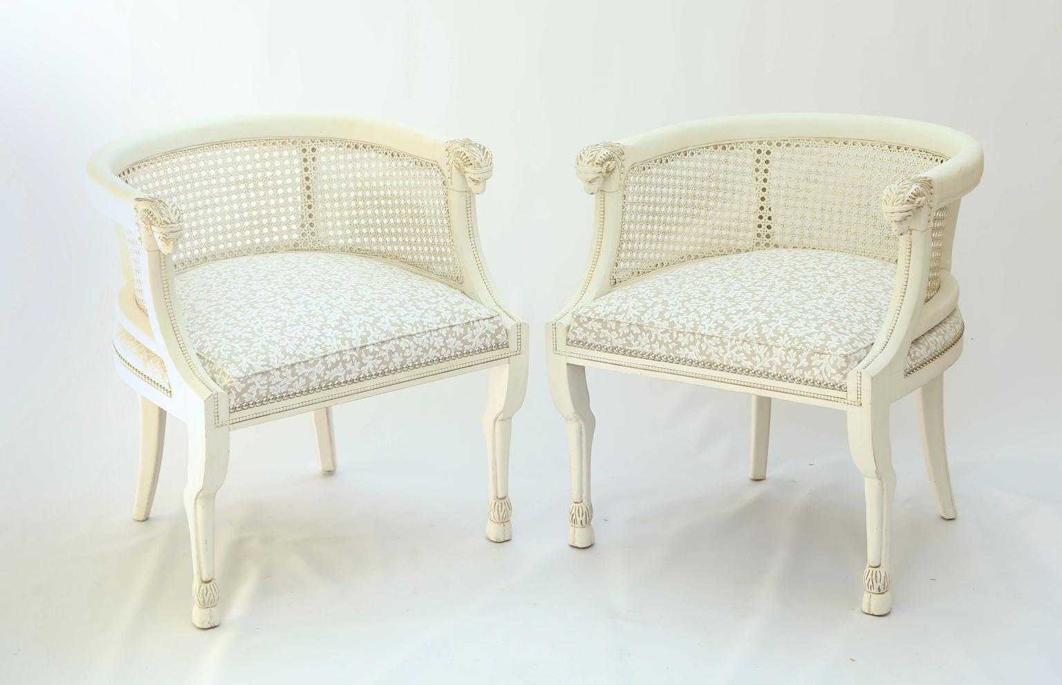 American Pair of Midcentury, Neoclassical Painted Barrel-form Armchairs