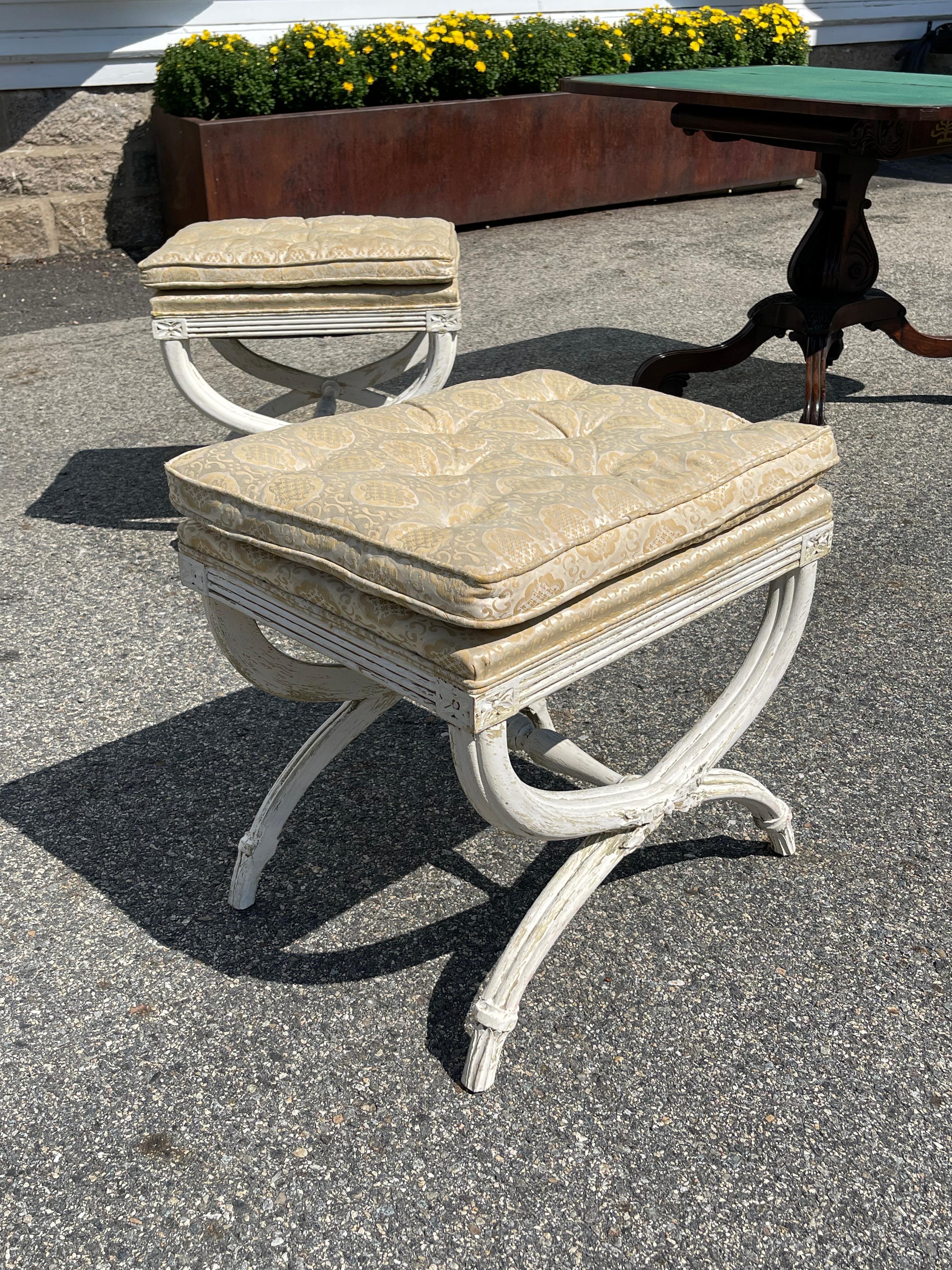 Pair of Mid-Century Neoclassical Style Footstools In Fair Condition For Sale In Essex, MA