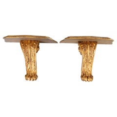 Pair of Mid Century Neoclassical Style Italian Giltwood Wall Brackets Shelves