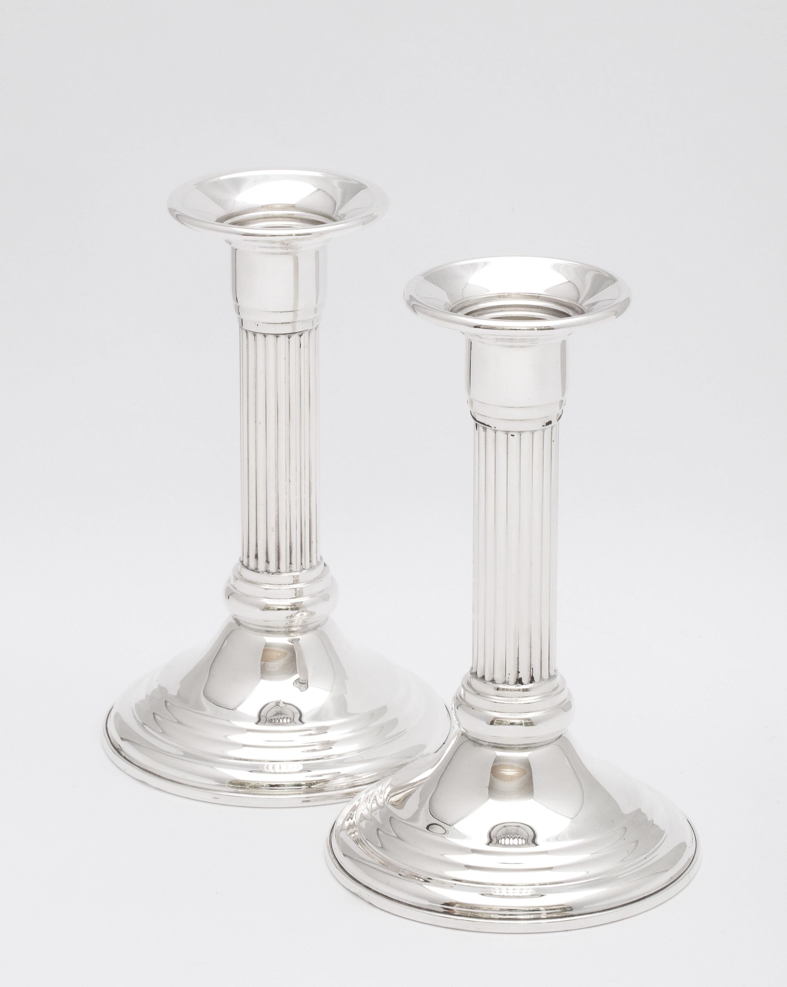 American Pair of Mid-Century Neoclassical-Style Sterling Silver Column-Form Candlesticks