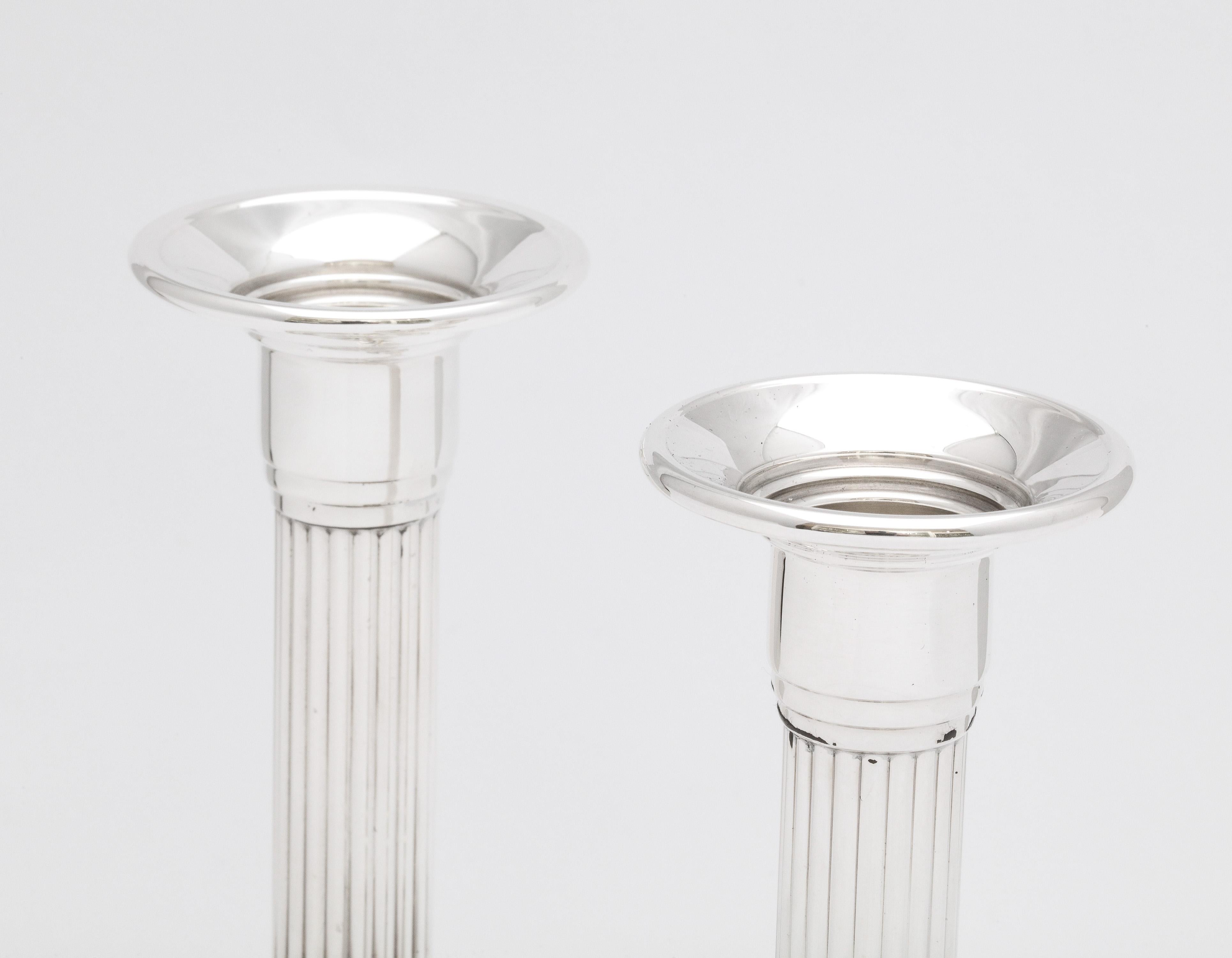 Mid-20th Century Pair of Mid-Century Neoclassical-Style Sterling Silver Column-Form Candlesticks