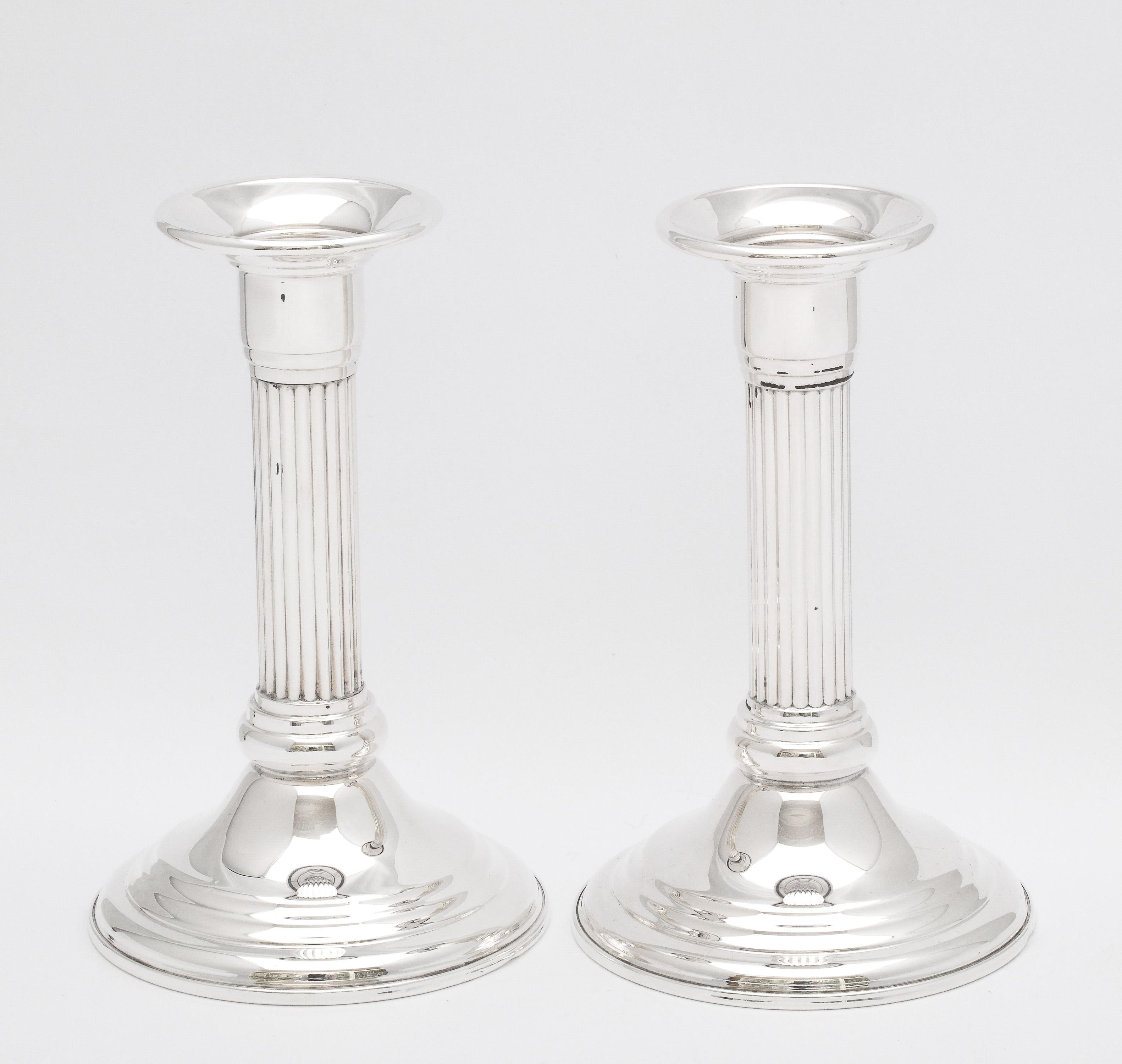 Pair of Mid-Century Neoclassical-Style Sterling Silver Column-Form Candlesticks 1