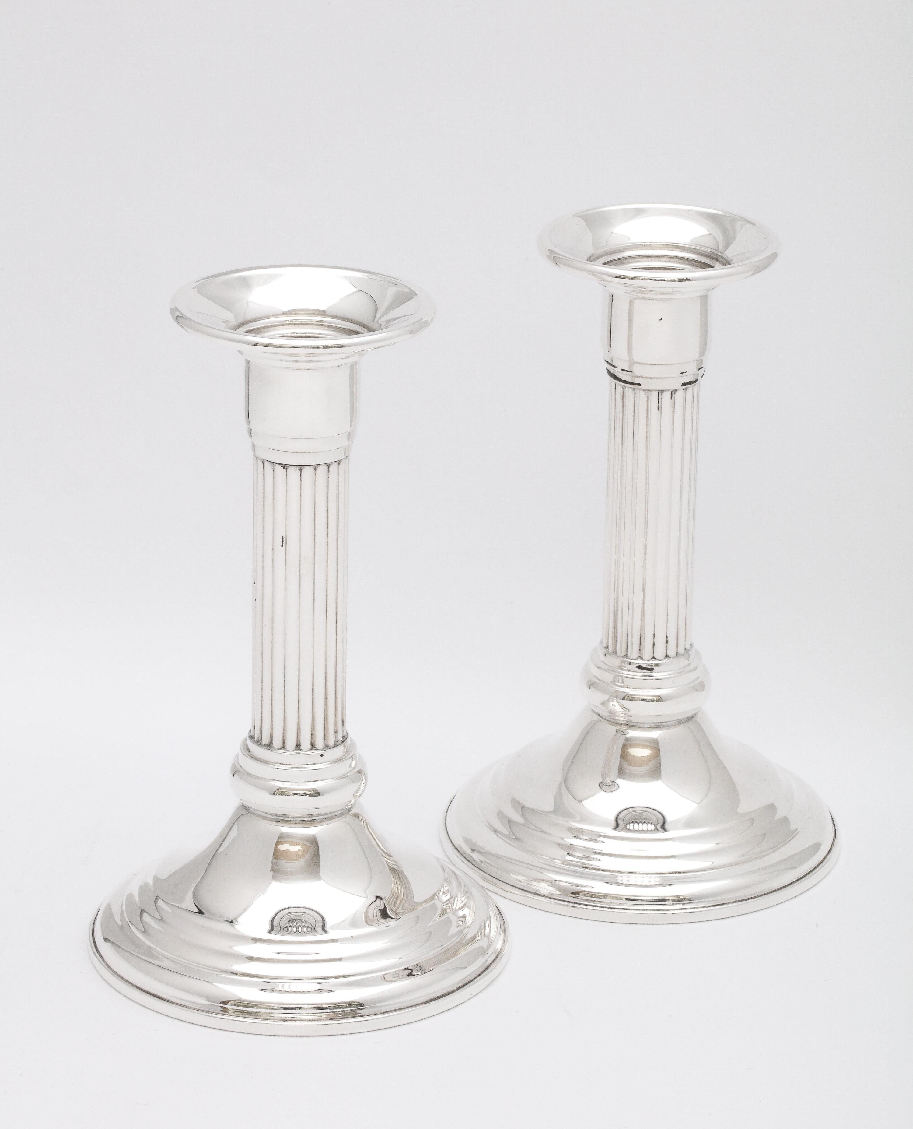 Pair of Mid-Century Neoclassical-Style Sterling Silver Column-Form Candlesticks 2