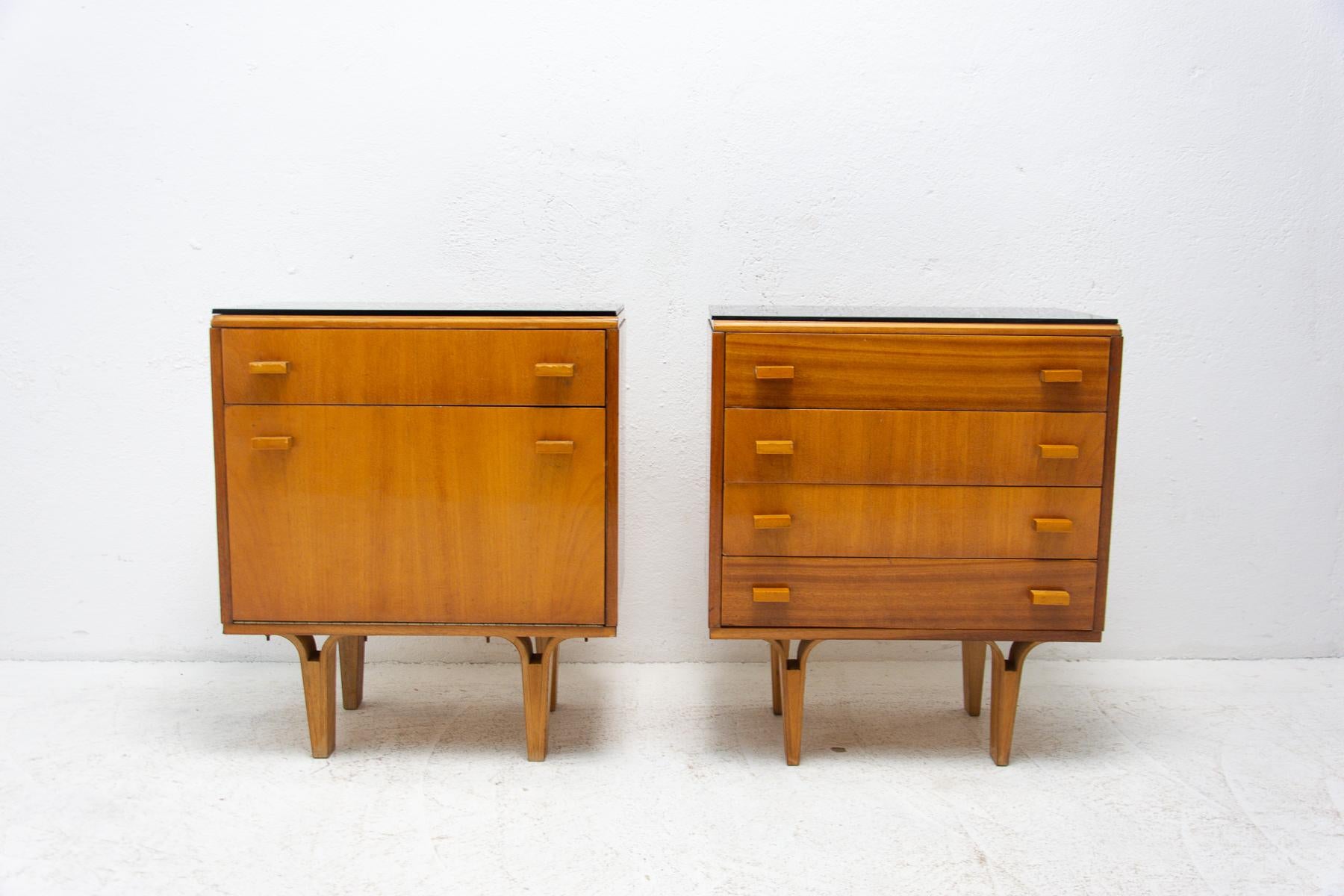Pair of mid century night stands, chest of drawers by Frantisek Mezulanik, Nový Domov, 1970´s

These night tables were designed by Czechoslovak architect František Mezulánik for Nový Domov company in the former Czechoslovakia in the