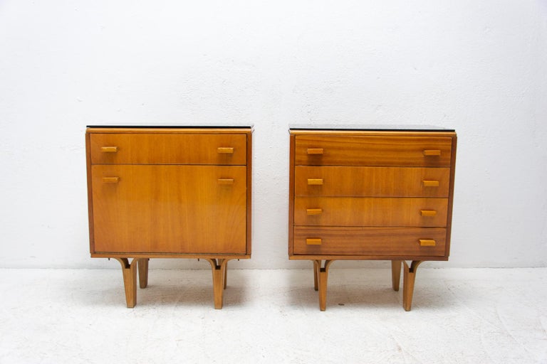 Pair of mid century night stands, chest of drawers by Frantisek Mezulanik, Nový Domov, 1970´s

These night tables were designed by Czechoslovak architect František Mezulánik for Nový Domov company in the former Czechoslovakia in the