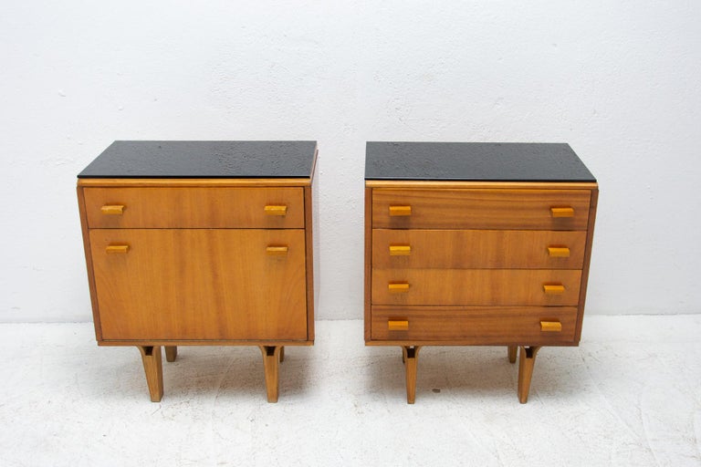 Mid-Century Modern Pair of Mid Century Night Stands, Chest of Drawers by Frantisek Mezulanik, 1970 For Sale