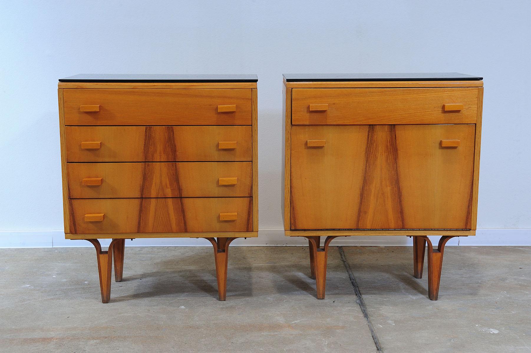 Mid-Century Modern  Pair of Mid century night stands, chest of drawers by Frantisek Mezulanik, 1970