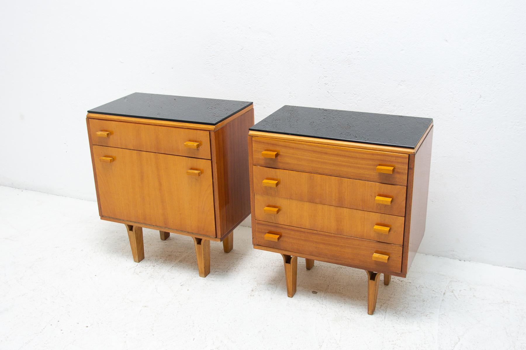 Czech Pair of Mid Century Night Stands, Chest of Drawers by Frantisek Mezulanik, 1970