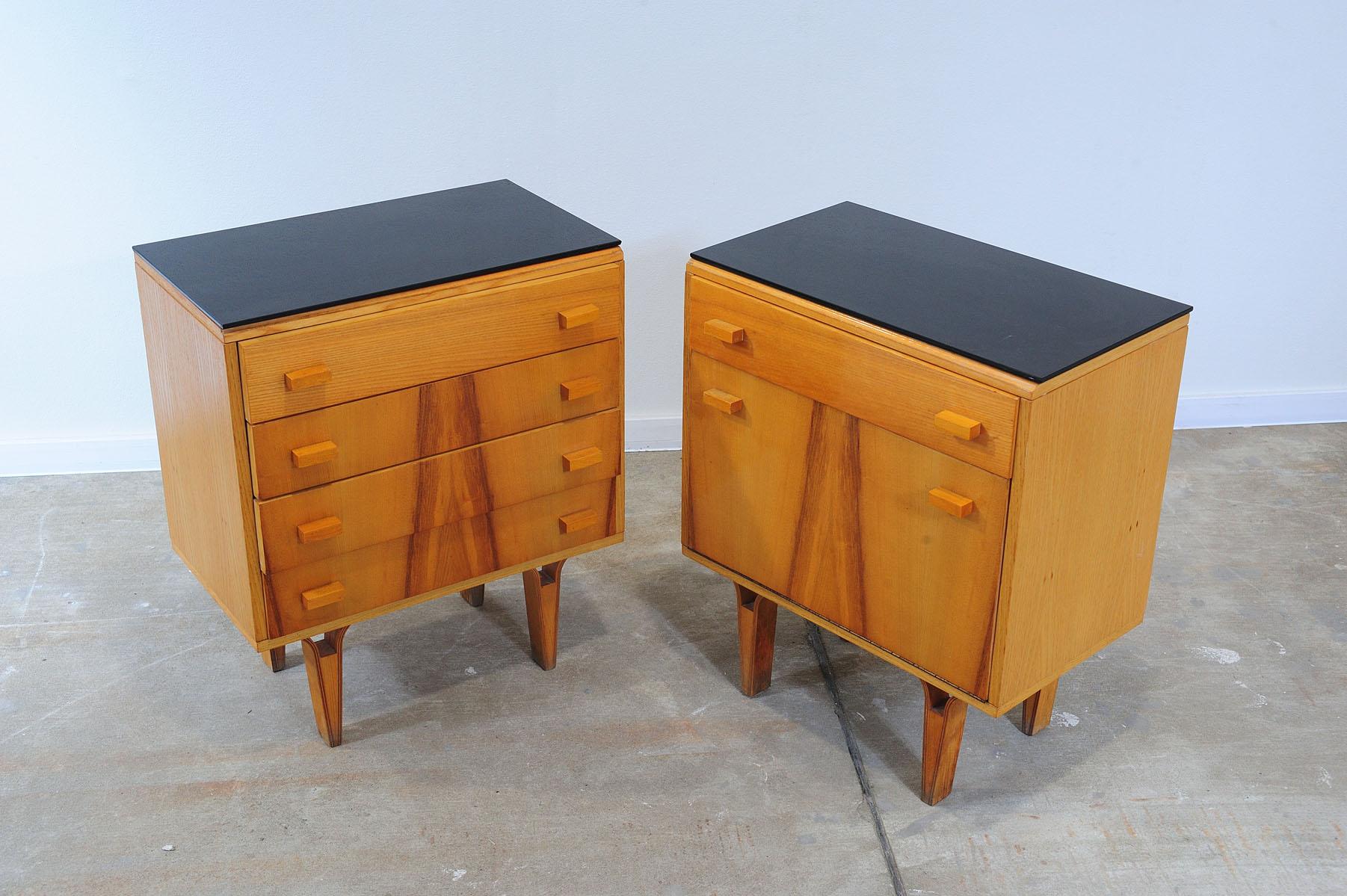 Czech Pair of Mid century night stands, chest of drawers by Frantisek Mezulanik, 1970