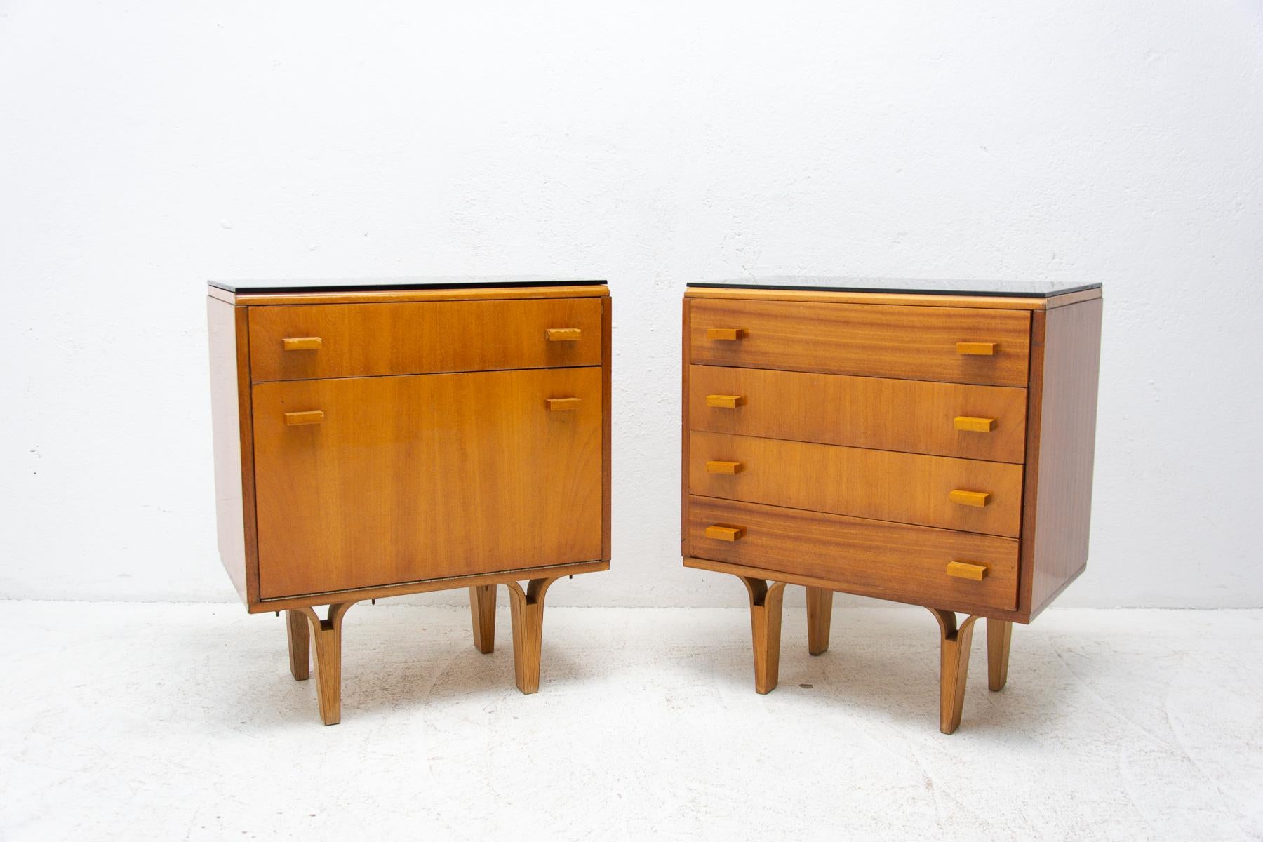 Pair of Mid Century Night Stands, Chest of Drawers by Frantisek Mezulanik, 1970 In Good Condition In Prague 8, CZ