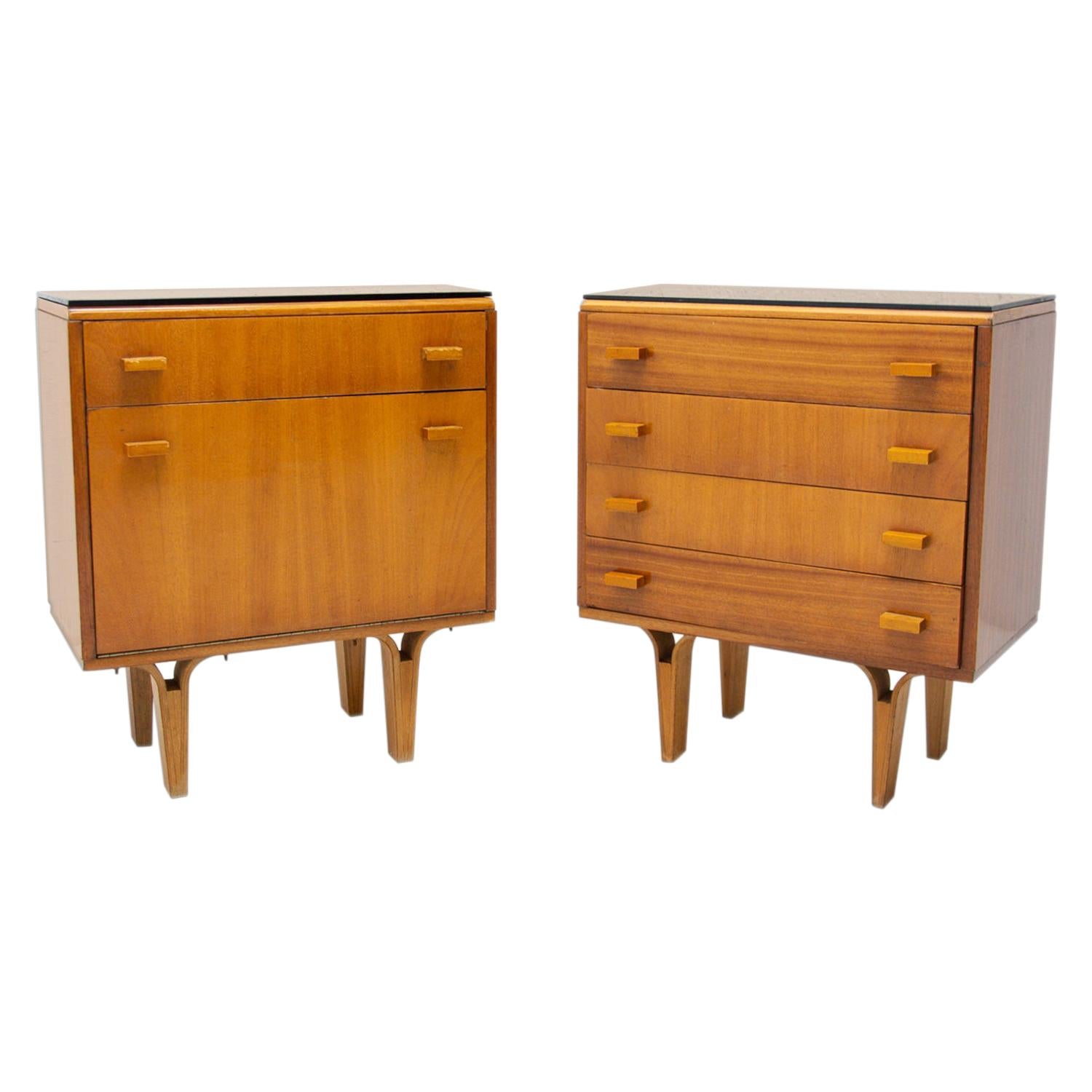 Pair of Mid Century Night Stands, Chest of Drawers by Frantisek Mezulanik, 1970