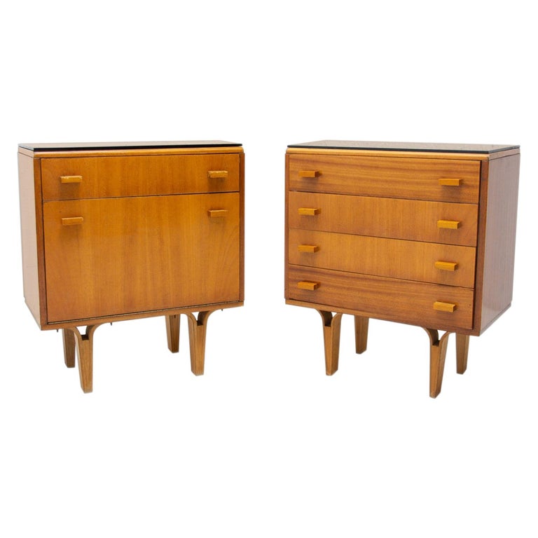 Pair of Mid Century Night Stands, Chest of Drawers by Frantisek Mezulanik, 1970 For Sale