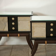 Art Deco Night Stands, French Walnut & Mirror, Stylish Design, 1950