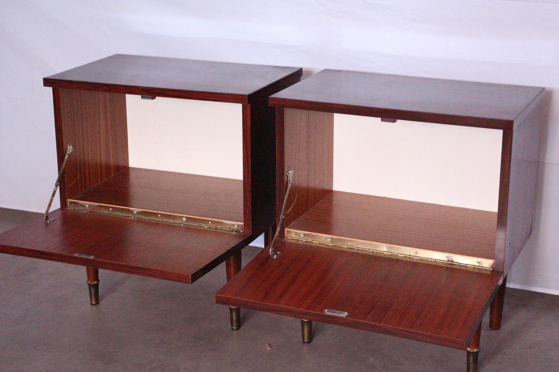 Wood Pair of Midcentury Nightstands French, circa 1970 Side Cabinets Bedside Tables