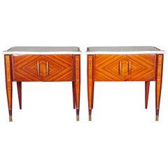 Retro Pair of Mid Century Nightstands or Side Tables with White Marble Top Italy 1950