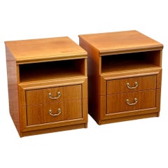 Pair of Mid Century Nightstands With Brass Pulls and Pull-Out Trays Pair of Mid Century Nightstands With Brass Pulls and Pull-Out Trays