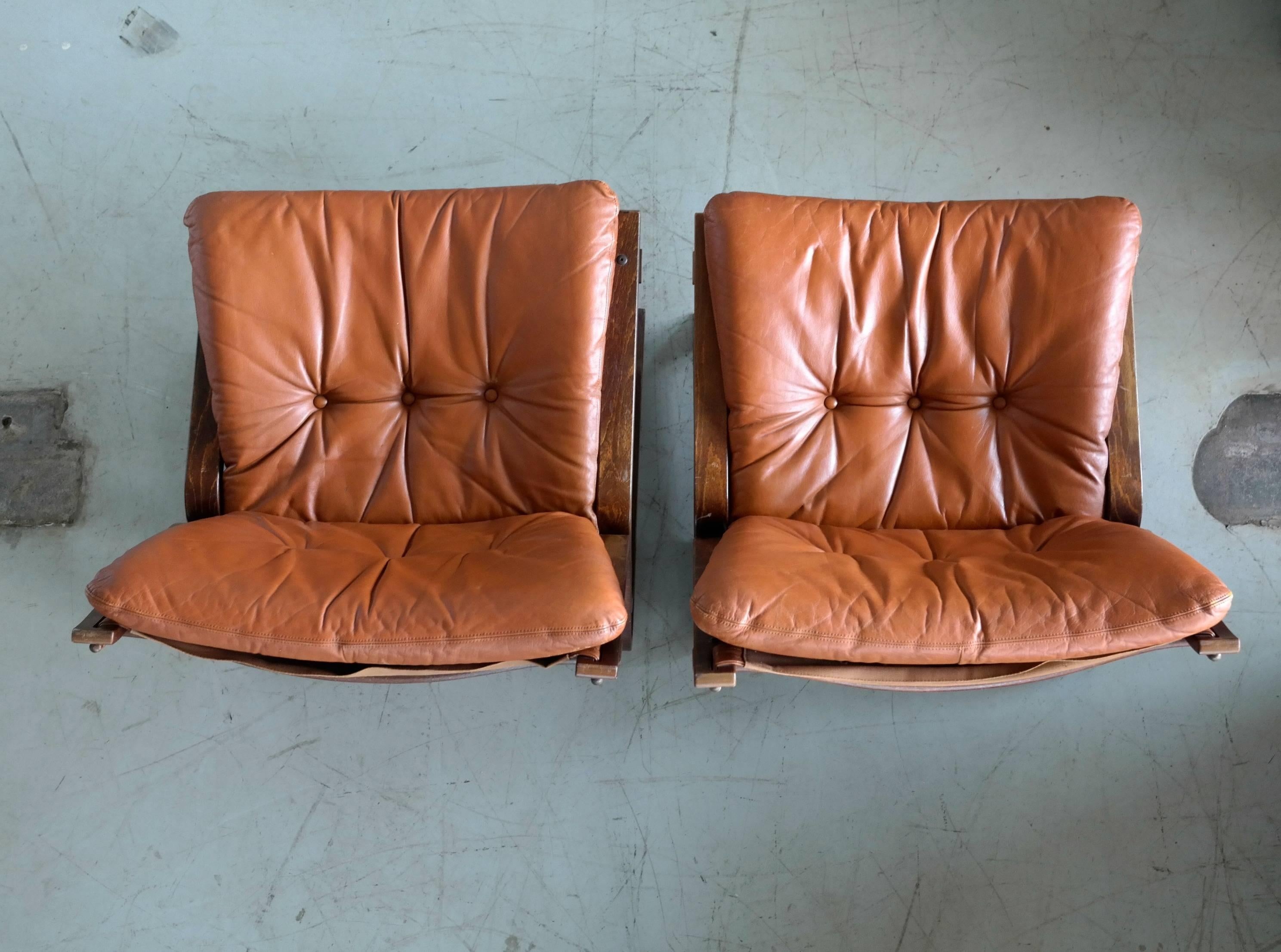 Pair of Midcentury Norwegian Easy Chairs in Cognac Leather by Oddvin Rykken 4