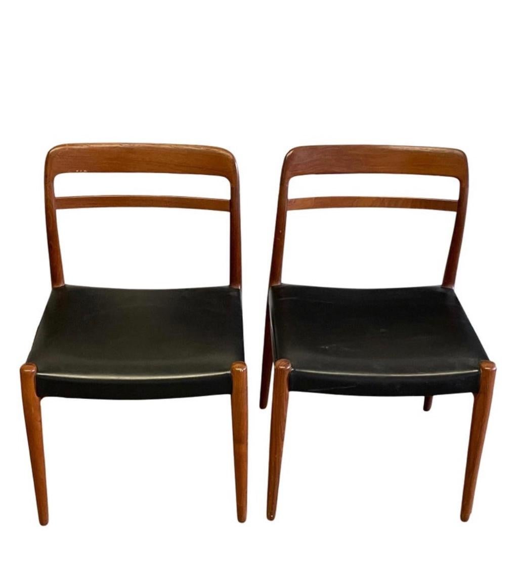 Woodwork Pair of Mid Century Norwegian Teak Dining Chairs Curved Back For Sale