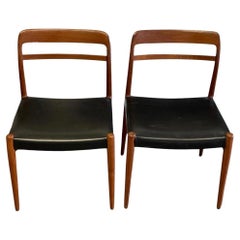 Pair of Mid Century Norwegian Teak Dining Chairs Curved Back